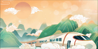 绿色中国风高铁春运背景GIF动态图